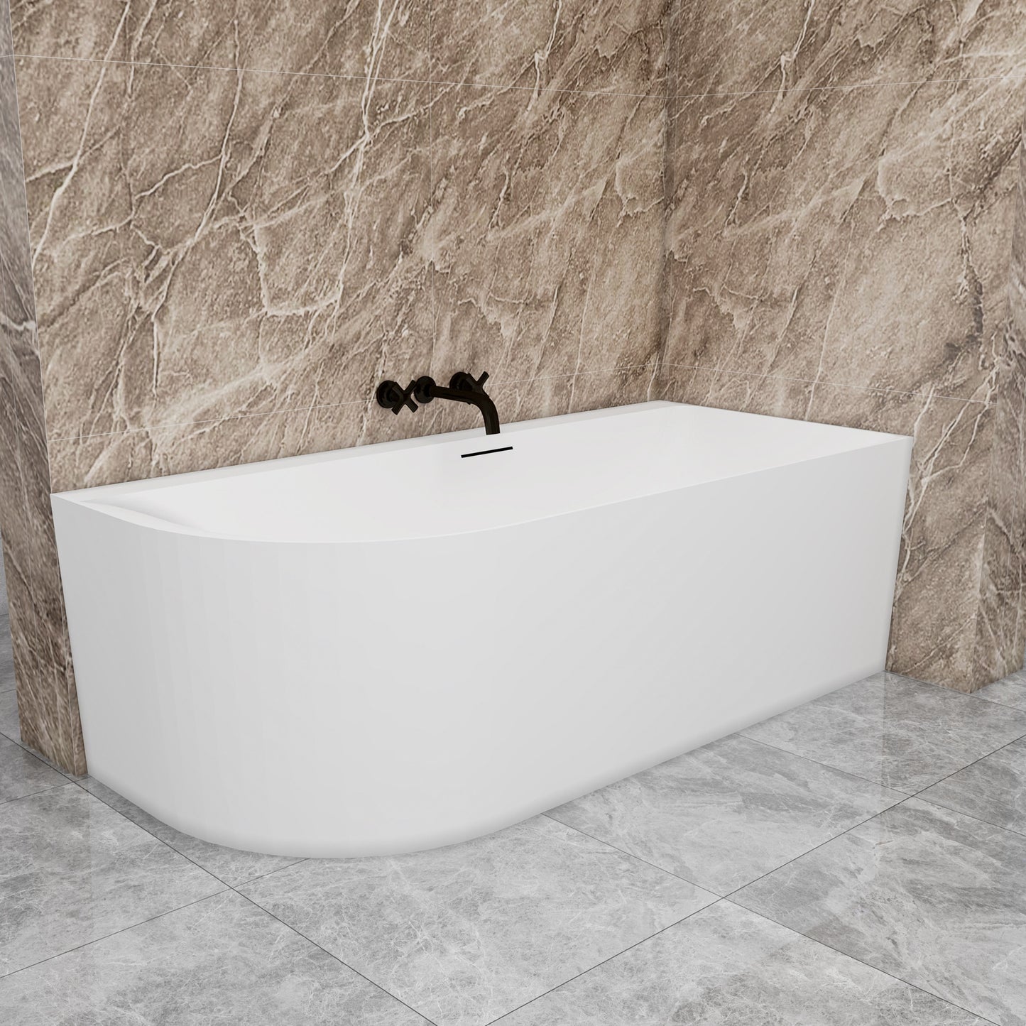 Vasca a Isola Angolare Asimmetrica SINISTRA/DESTRO 165x75x60 cm /180×80x60 cm Bianco Vasca da Bagno Semi-Freestanding in Acrilico