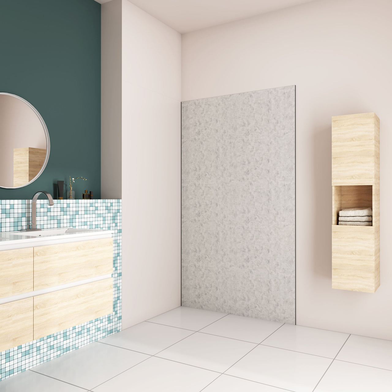 Pannello Doccia Realizzato in Alluminio Spessore 3mm con Profili Finitura Grigio Cemento per Rivestimento Parete Bagno