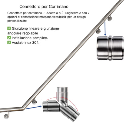 Corrimano in acciaio inox 304 spazzolato 80/100/120/150/180/200cm per interni ed esterni scale