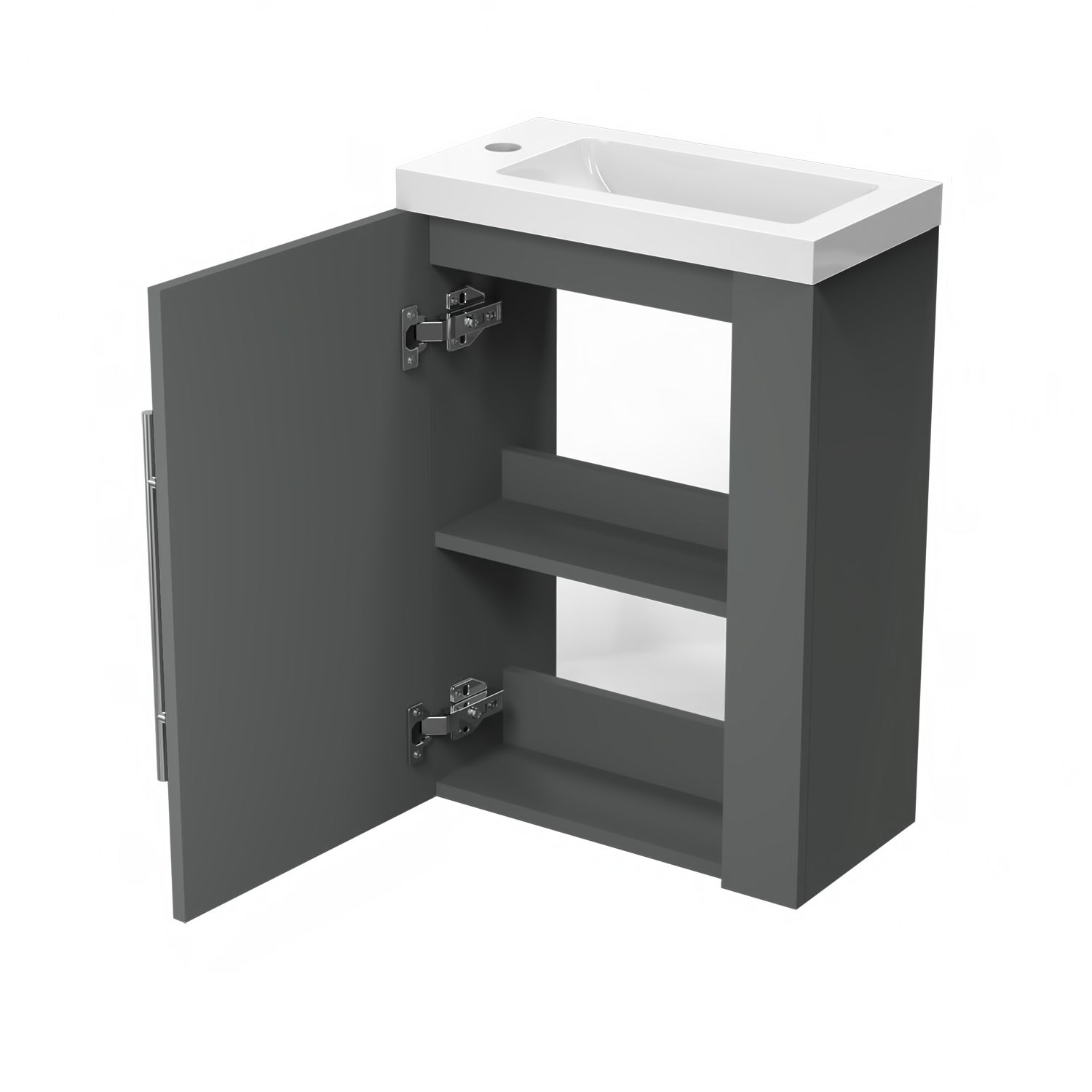 Aica Mobile Bagno Monoblocco Sospeso 44×23×60 cm per Piccoli Spazi con Maniglia e Lavabo in Alluminio