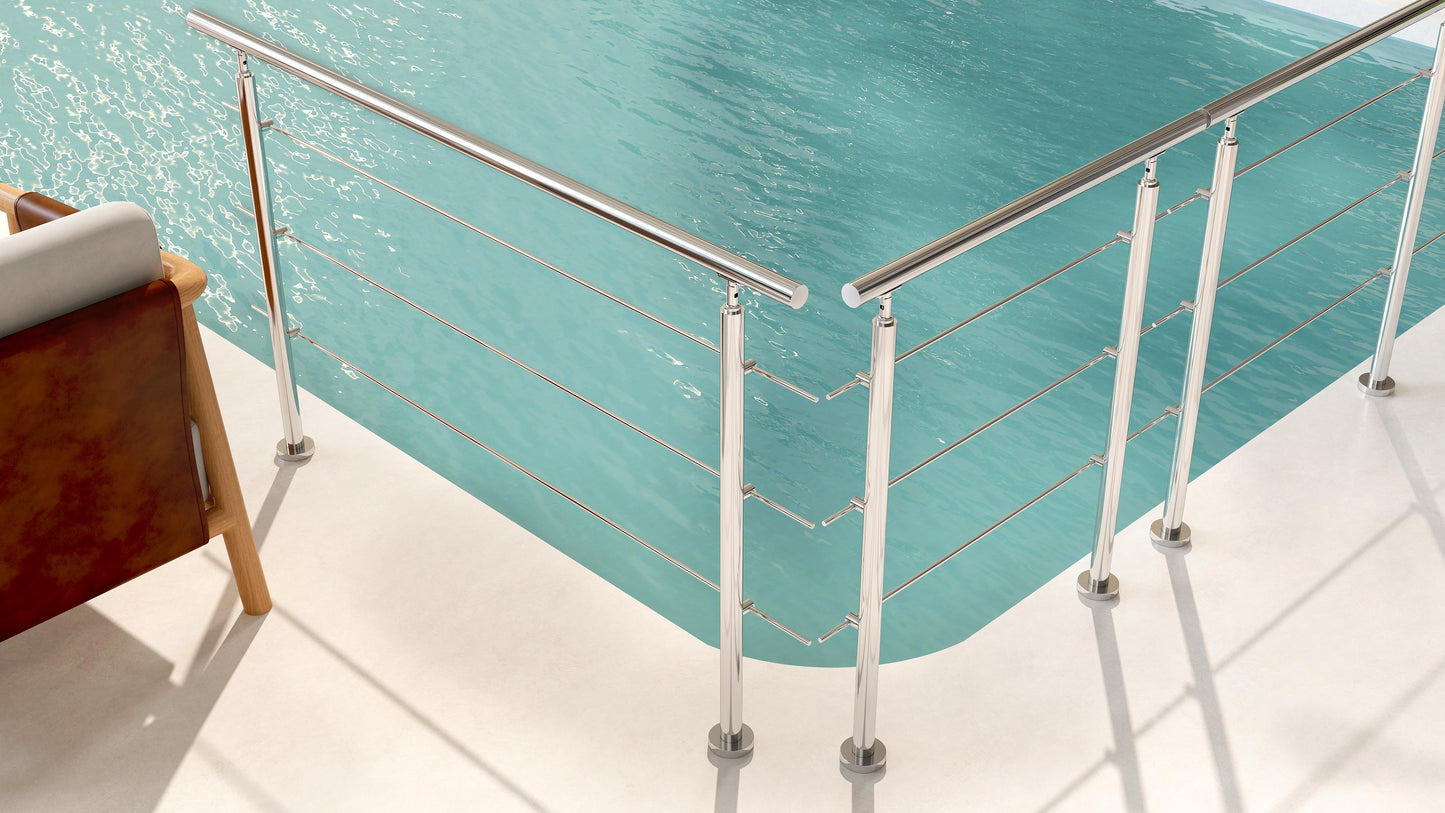 Balaustra Ringhiera Corrimano in acciaio inox 304 spazzolato 3 barre trasversali