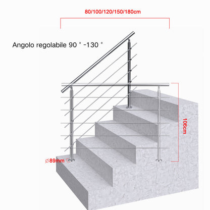 Ringhiera universale in acciaio inox 80-100-120-150-180-200-220-240 cm con 5 barre trasversali
