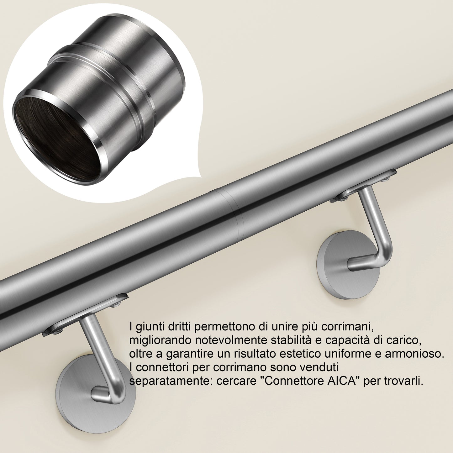 Corrimano Inox 304 Satinato 80-100-120-150-180-200-220-240 cm per Pareti Interne ed Esterne