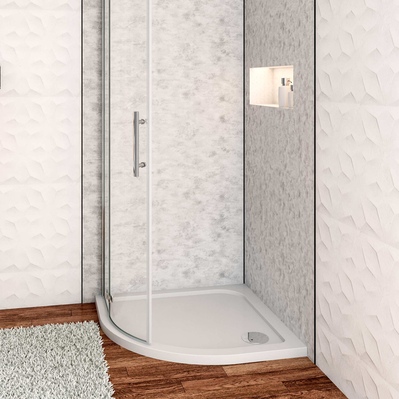 Piatto Doccia Semicircolare 80x80cm/90x90cm Bianco Spessore di 3 cm in Pietra Artificiale e Resina Minerale Mista Piletta Extra Piatta Sottile e Tubo inclusi