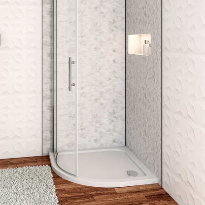 Piatto Doccia Semicircolare 80x80cm/90x90cm Bianco Spessore di 3 cm in Pietra Artificiale e Resina Minerale Mista Piletta Extra Piatta Sottile e Tubo inclusi