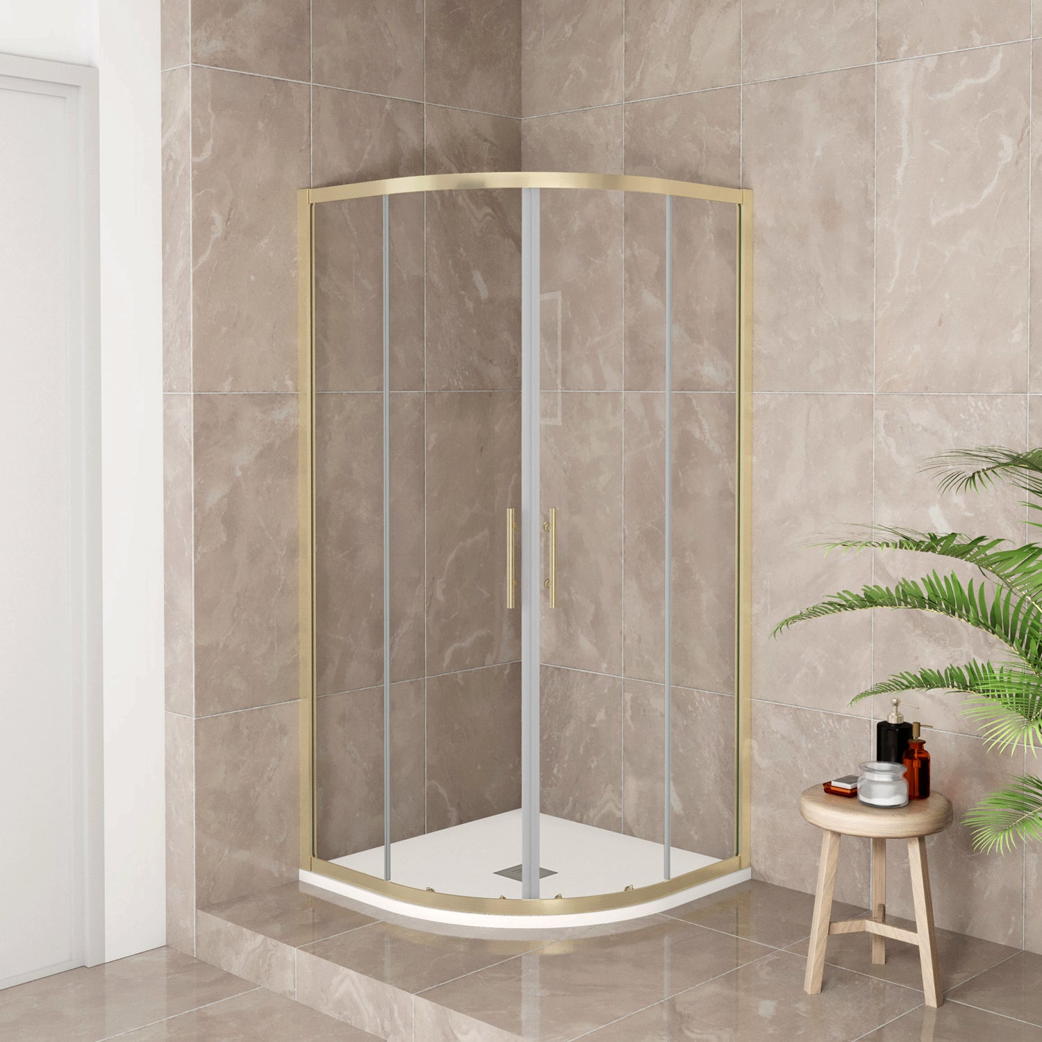 Box Doccia Semicircolare 80-90X80-90cm Porte Scorrevoli Vetro Temperato 6 mm Trasparente Anticalcare Oro Spazzolato 190 cm