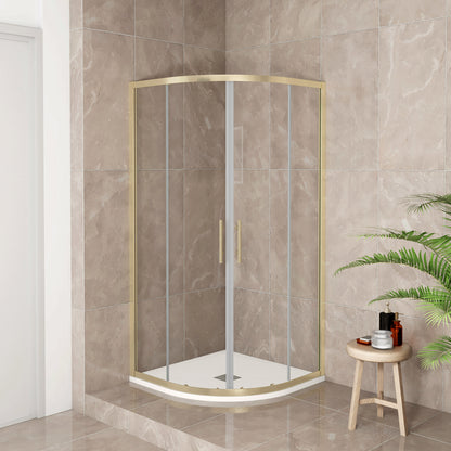 Box Doccia Semicircolare 80-90X80-90cm Porte Scorrevoli Vetro Temperato 6 mm Trasparente Anticalcare Oro Spazzolato 190 cm
