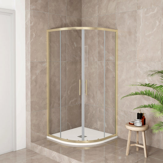 Box Doccia Semicircolare 80-90X80-90cm Porte Scorrevoli Vetro Temperato 6 mm Trasparente Anticalcare Oro Spazzolato 190 cm