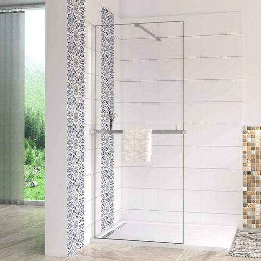 Box Doccia Walk In 80-90-100-120x190cm Vetro 8mm Anticalcare Trasparente Barra Stabilizzatrice da 90 cm Mensola Doccia 80-90-100-120cm