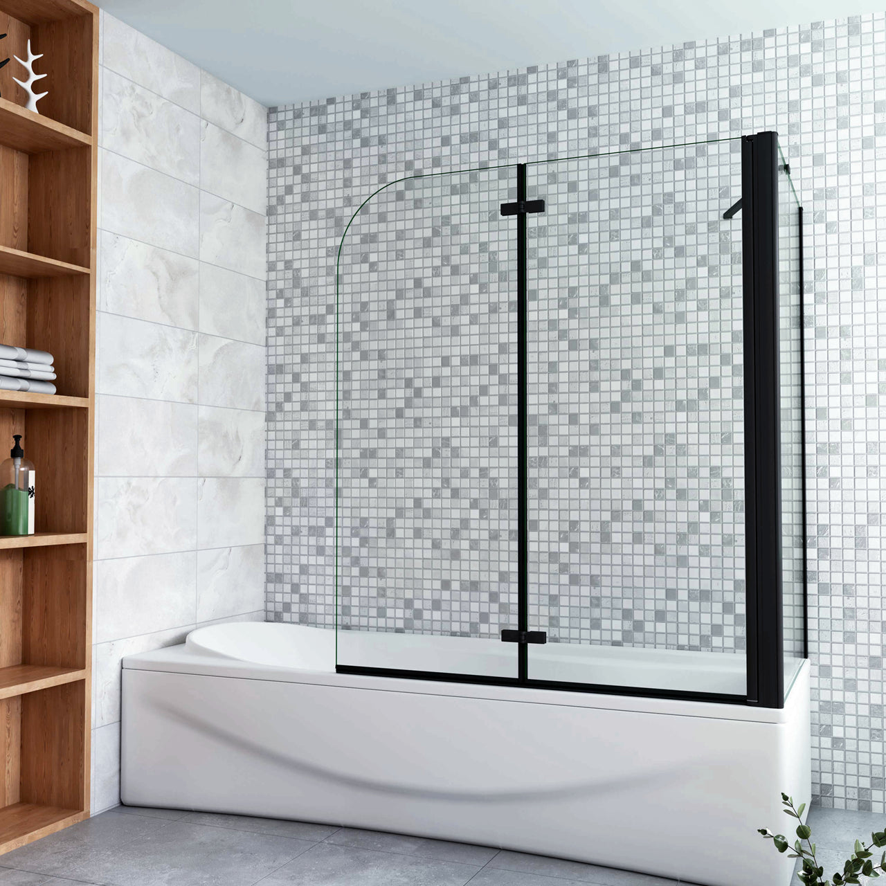 90/100/110/120/130x140cm Sopravasca Angolare 2 Ante Pieghevoli con Parete Laterale 65/70/75 cm Vetro Temperato 6 mm Trasparente Anticalcare Nero Opaco