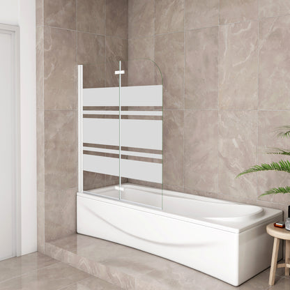 Sopravasca 90-120x140 cm Parete per Vasca da Bagno 2 Ante Movibili Montaggio Verso Sinistro Vetro 6 mm Temperato Anticalcare Serigrafia Bianca