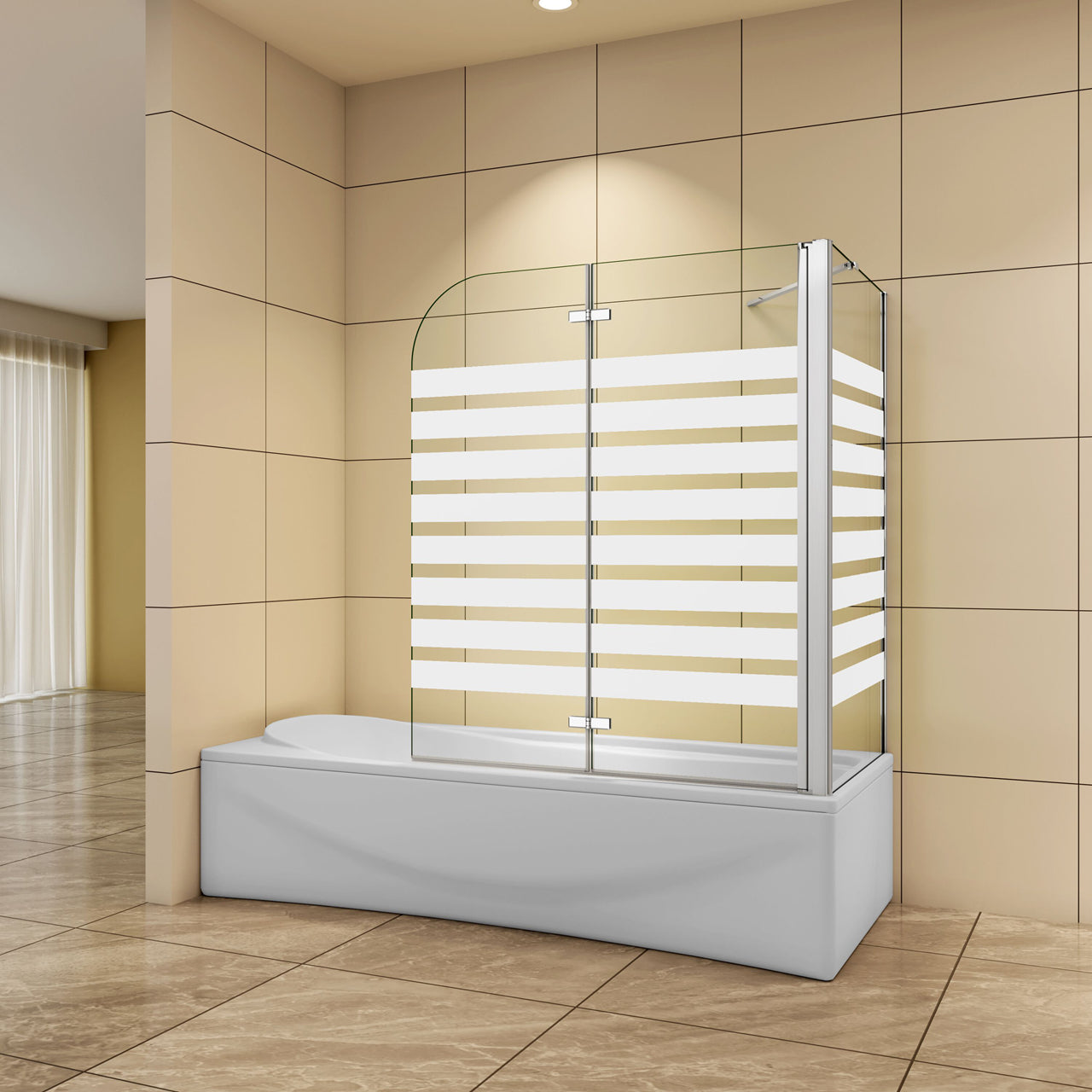 Aica H.140 cm Sopravasca da Bagno con Lato Fisso 2 Ante Pieghevoli verso Sinistro/Destro Vetro 6mm Anticalcare in Serigrafato Bianco Opaco