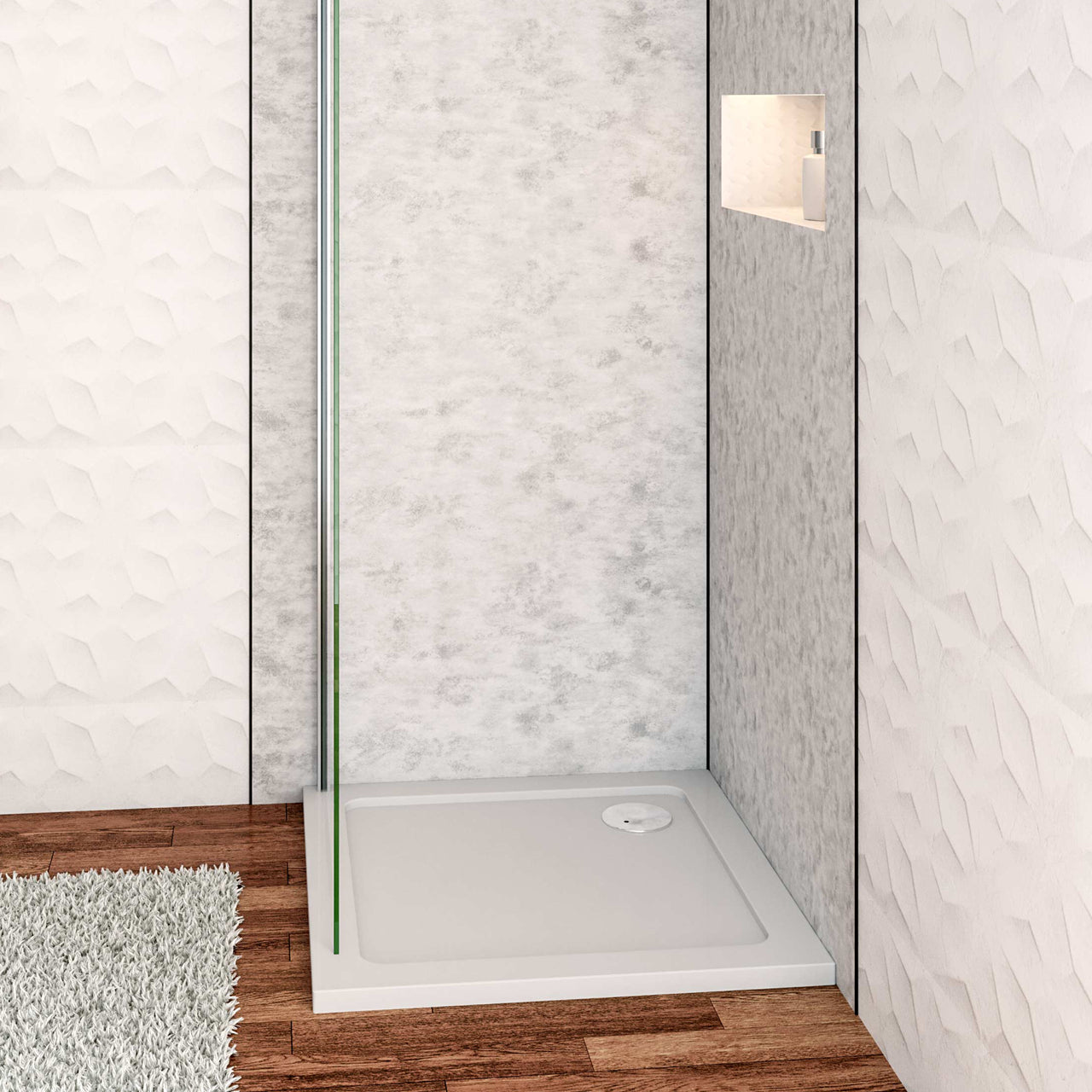 Piatto Doccia Bianco Spessore di 3 cm in Pietra Artificiale e Resina Minerale Mista Piletta Extra Piatta Sottile e Tubo inclusi