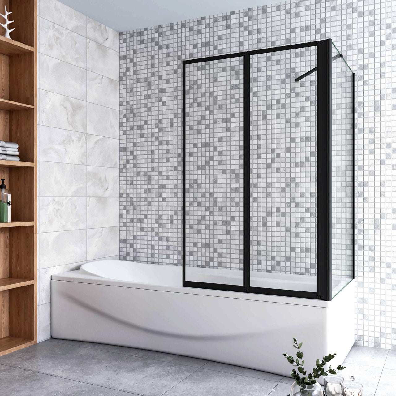 Parete Doccia Sopravasca Angolare 2/4/5 Ante Pieghevoli Vetro 4 mm con Parete Laterale 65/70/75cm Vetro Temperato 6 mm Trasparente Telai Neri Opachi