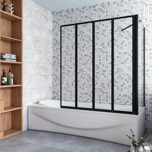 Parete Doccia Sopravasca Angolare 2/4/5 Ante Pieghevoli Vetro 4 mm con Parete Laterale 65/70/75cm Vetro Temperato 6 mm Trasparente Telai Neri Opachi