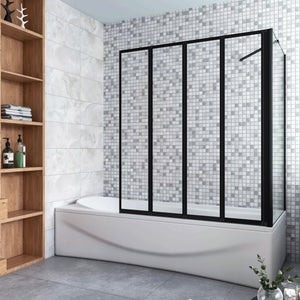 Parete Doccia Sopravasca Angolare 2/4/5 Ante Pieghevoli Vetro 4 mm con Parete Laterale 65/70/75cm Vetro Temperato 6 mm Trasparente Telai Neri Opachi