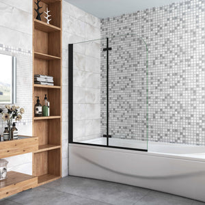 Sopravasca da Bagno Parete Vasca Doccia 90/100/110/120/130x140 cm Due Ante Movibili Vetro Temperato Trasparente 6 mm Anticalcare Telaio Nero Opaco
