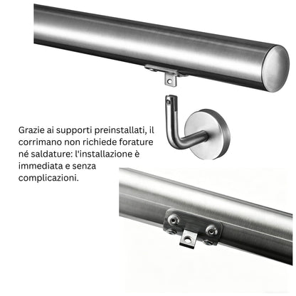 Corrimano in acciaio inox 304 spazzolato 80/100/120/150/180/200cm per interni ed esterni scale
