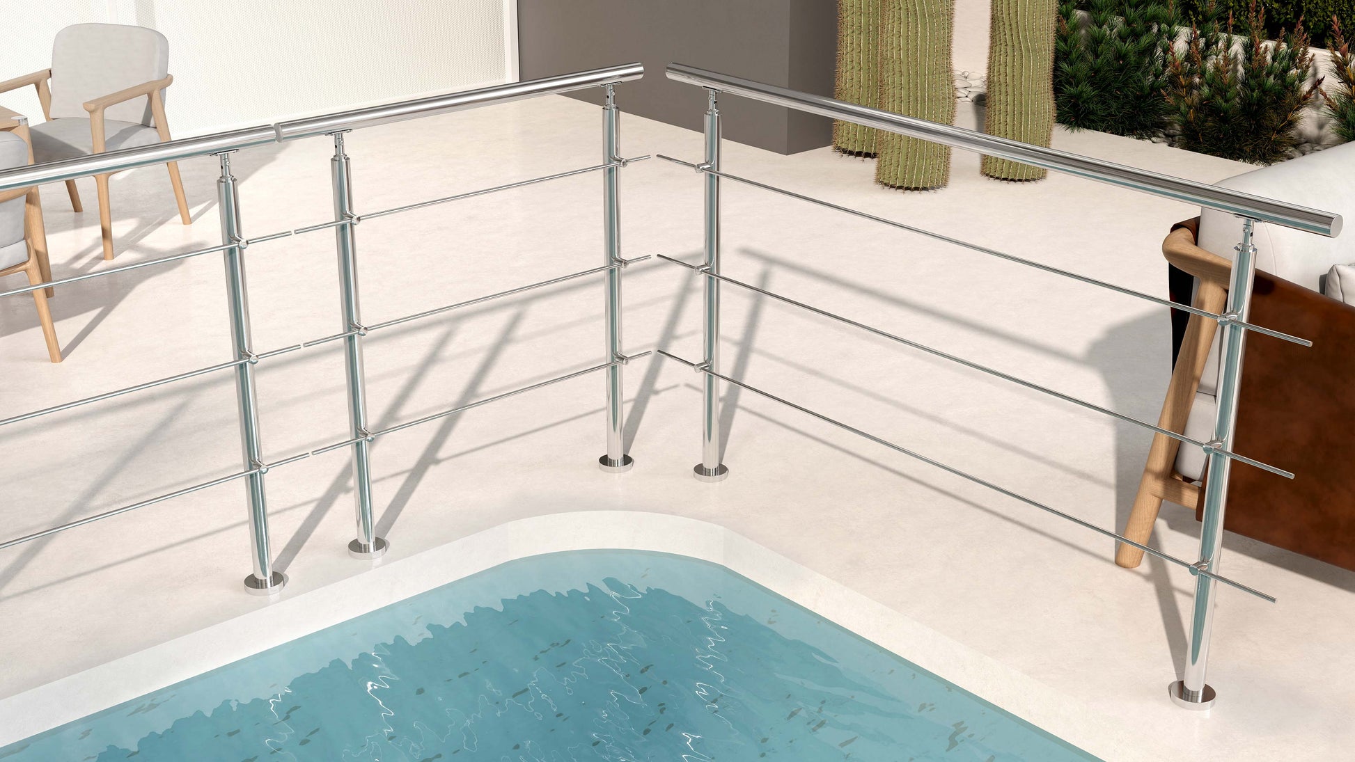 Balaustra Ringhiera Corrimano in acciaio inox 304 spazzolato 3 barre trasversali