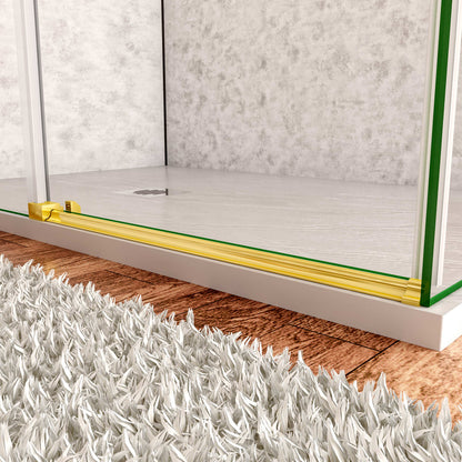 Box Doccia Angolare H.195 cm Porta Scorrevole con Parete Fissa Vetro 8 mm Temperato Anticalcare Trasparente Telaio Cromo Dorato