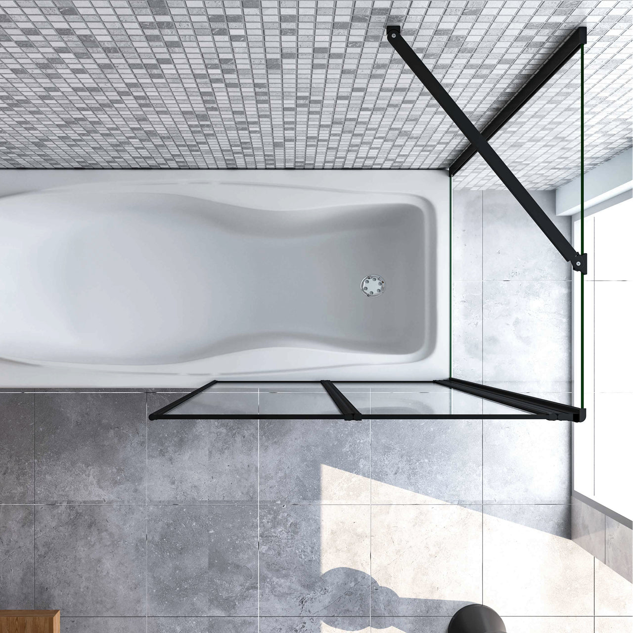 Parete Doccia Sopravasca Angolare 2/4/5 Ante Pieghevoli Vetro 4 mm con Parete Laterale 65/70/75cm Vetro Temperato 6 mm Trasparente Telai Neri Opachi