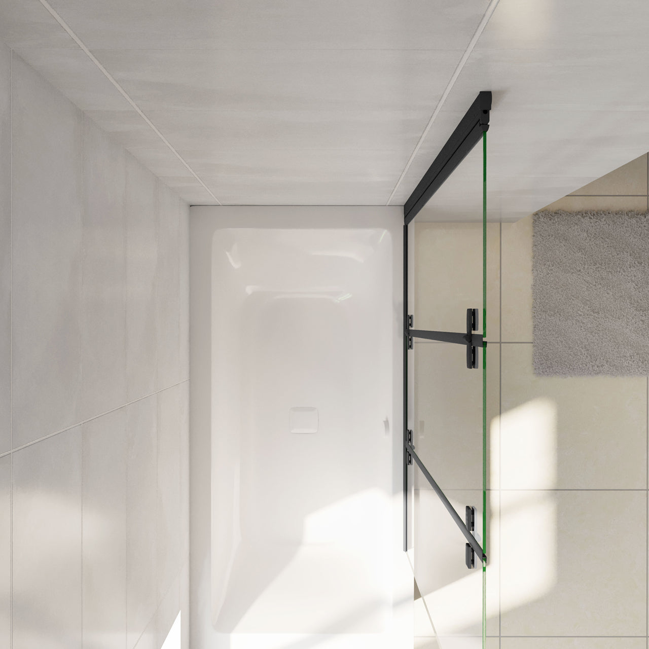 Parete Doccia Per Vasca da Bagno 130x140 cm 3 Ante Movibili Pieghevoli a Libro in Vetro Temperato 6 mm Trasparente Anticalcare Telaio Nero Opaco