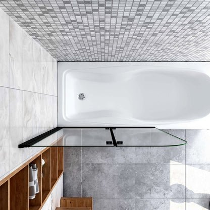Sopravasca da Bagno Parete Vasca Doccia 90/100/110/120x140 cm Due Ante Movibili Vetro Temperato Trasparente 6 mm Anticalcare Telaio Nero Opaco