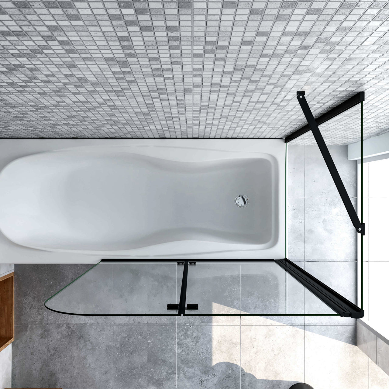 90/100/110/120/130x140cm Sopravasca Angolare 2 Ante Pieghevoli con Parete Laterale 65/70/75 cm Vetro Temperato 6 mm Trasparente Anticalcare Nero Opaco