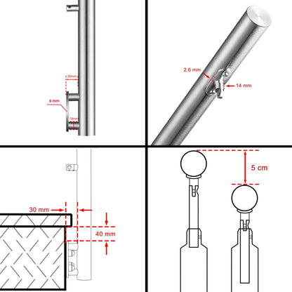 Kit ringhiera in acciaio inox 304 con montaggio laterale, lunghezze 100–240 cm, 3 traverse, espandibile con giunzioni