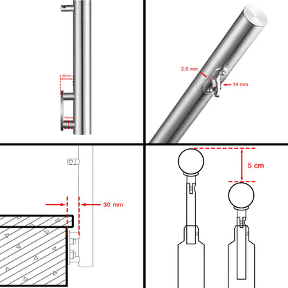 Kit ringhiera in acciaio inox 304 con montaggio laterale, lunghezze 100–240 cm, 5 traverse, espandibile con giunzioni