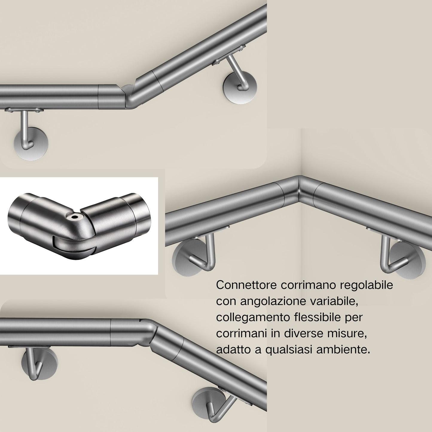 Corrimano Inox 304 Satinato 80-100-120-150-180-200-220-240 cm per Pareti Interne ed Esterne