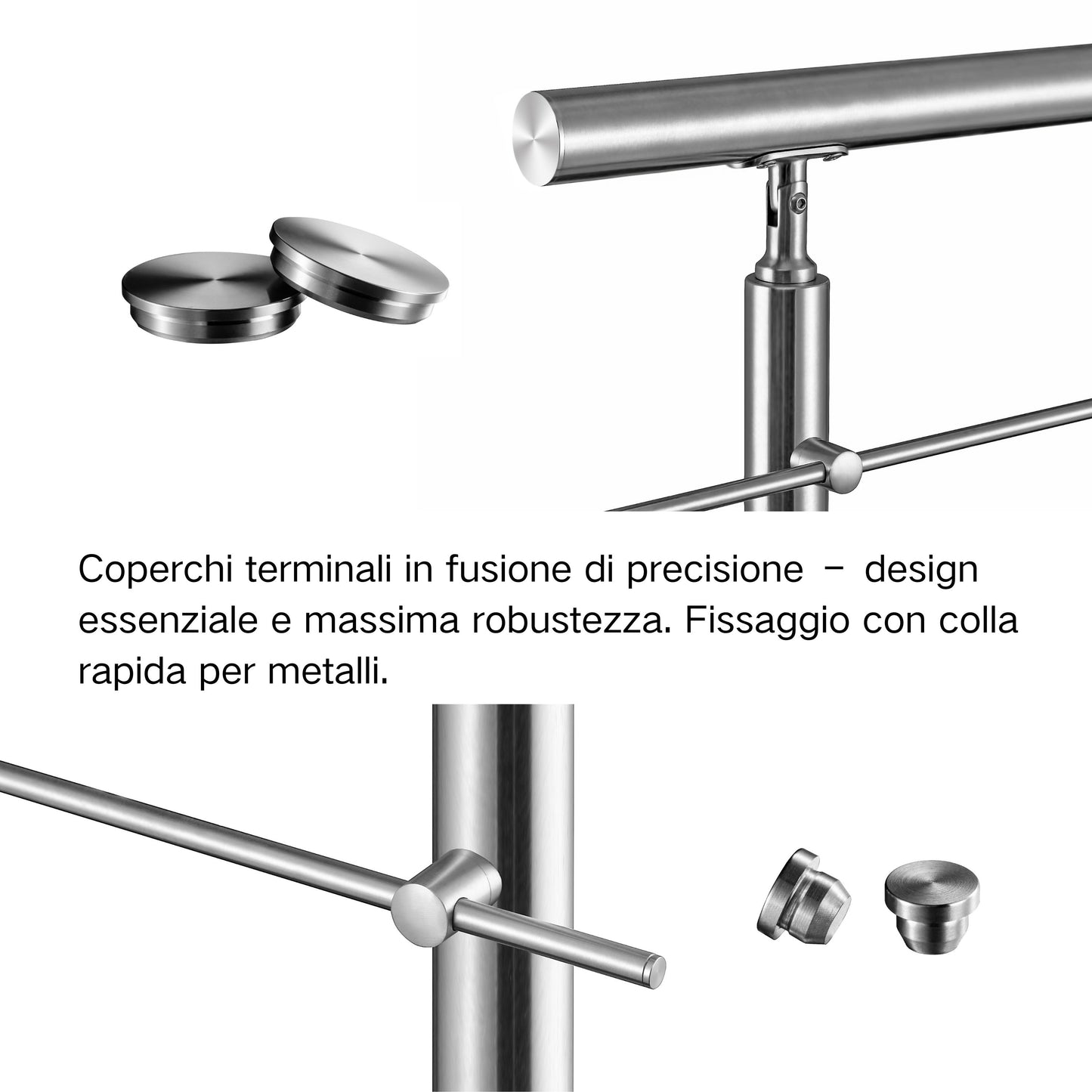 Balaustra Ringhiera Corrimano in acciaio inox 304 spazzolato 3 barre trasversali