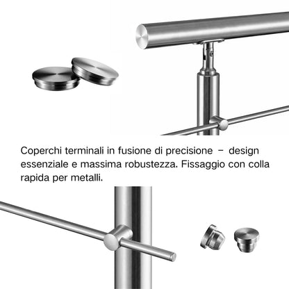 Balaustra Ringhiera Corrimano in acciaio inox 304 spazzolato 3 barre trasversali