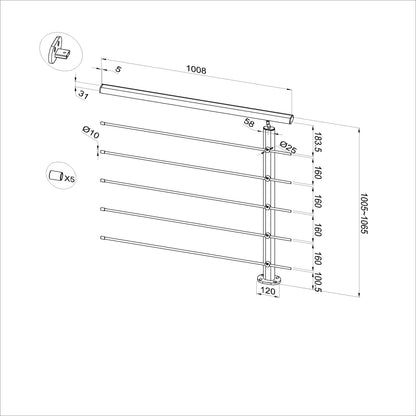 Ringhiera Balaustra in Alluminio Nero Opaco o Argento Opaco L. 100/150/200 cm a Montaggio a Pavimento, con Supporto di Collegamento a Parete