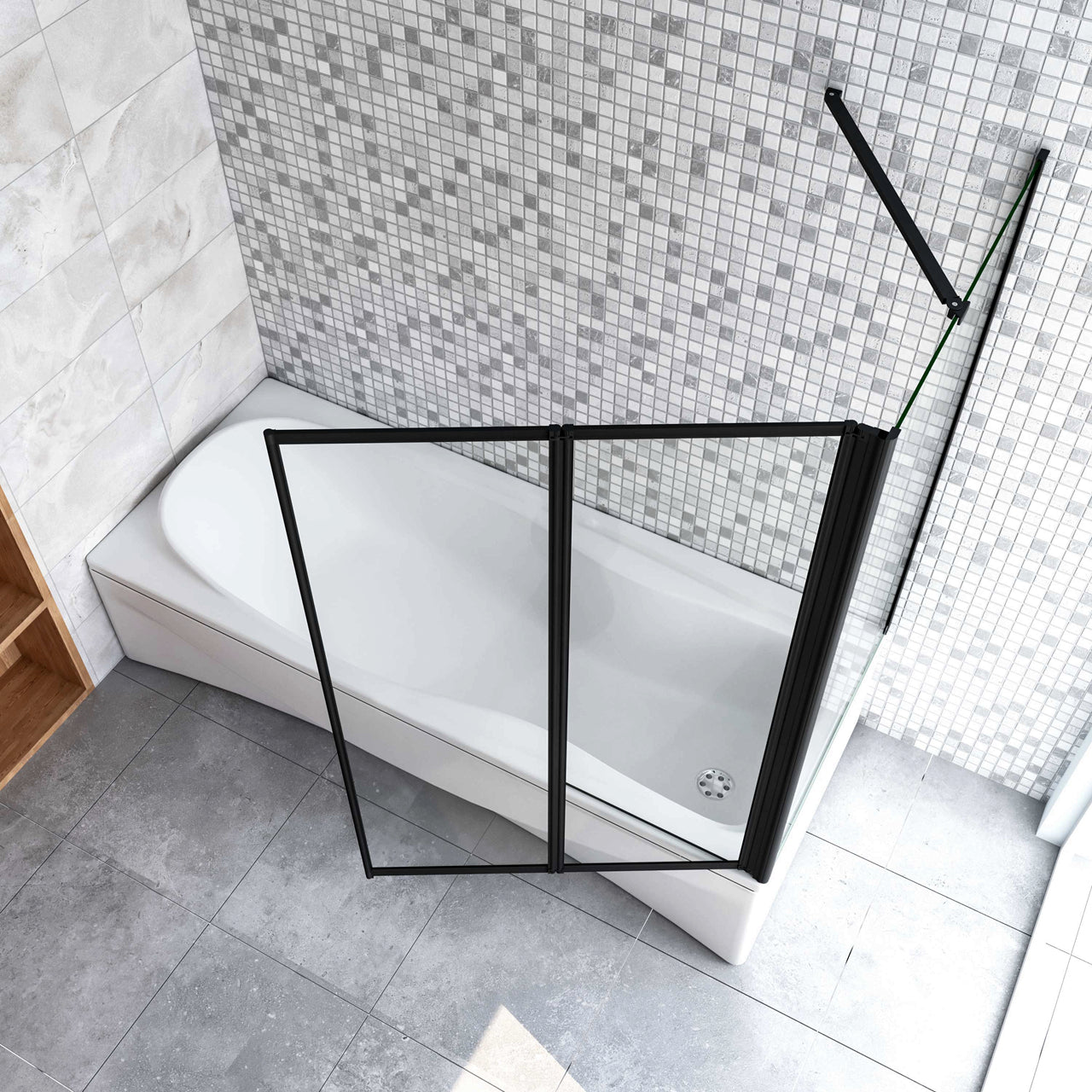 Parete Doccia Sopravasca Angolare 2/4/5 Ante Pieghevoli Vetro 4 mm con Parete Laterale 65/70/75cm Vetro Temperato 6 mm Trasparente Telai Neri Opachi
