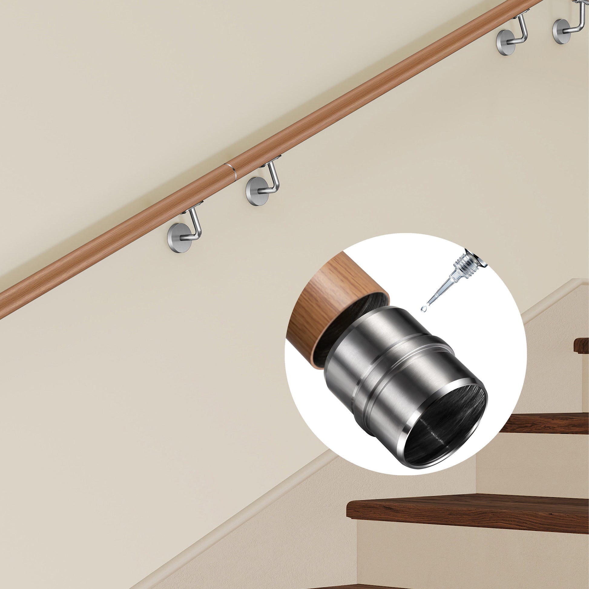 Connettore regolabile /Connettore dritto in acciaio inox 304 per corrimano Ø42.2/42.4mm parete#Argento spazzolato