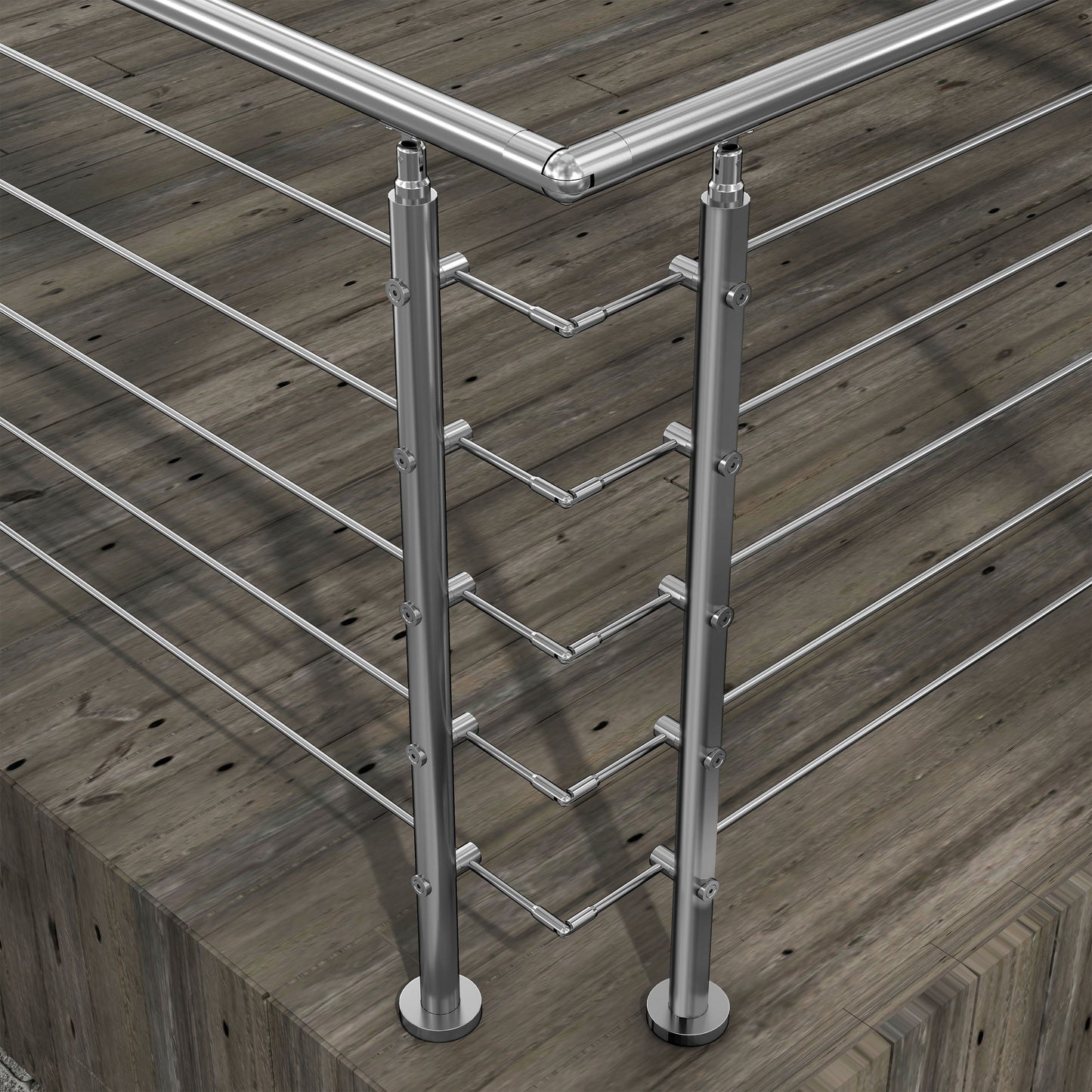 Kit Connettore Dritto/Angolo Regolabile per Ringhiere in Acciaio Inox Diametro 42.4 mm Configuratore per Corrimano per Ringhiere a 3/5 Traversi