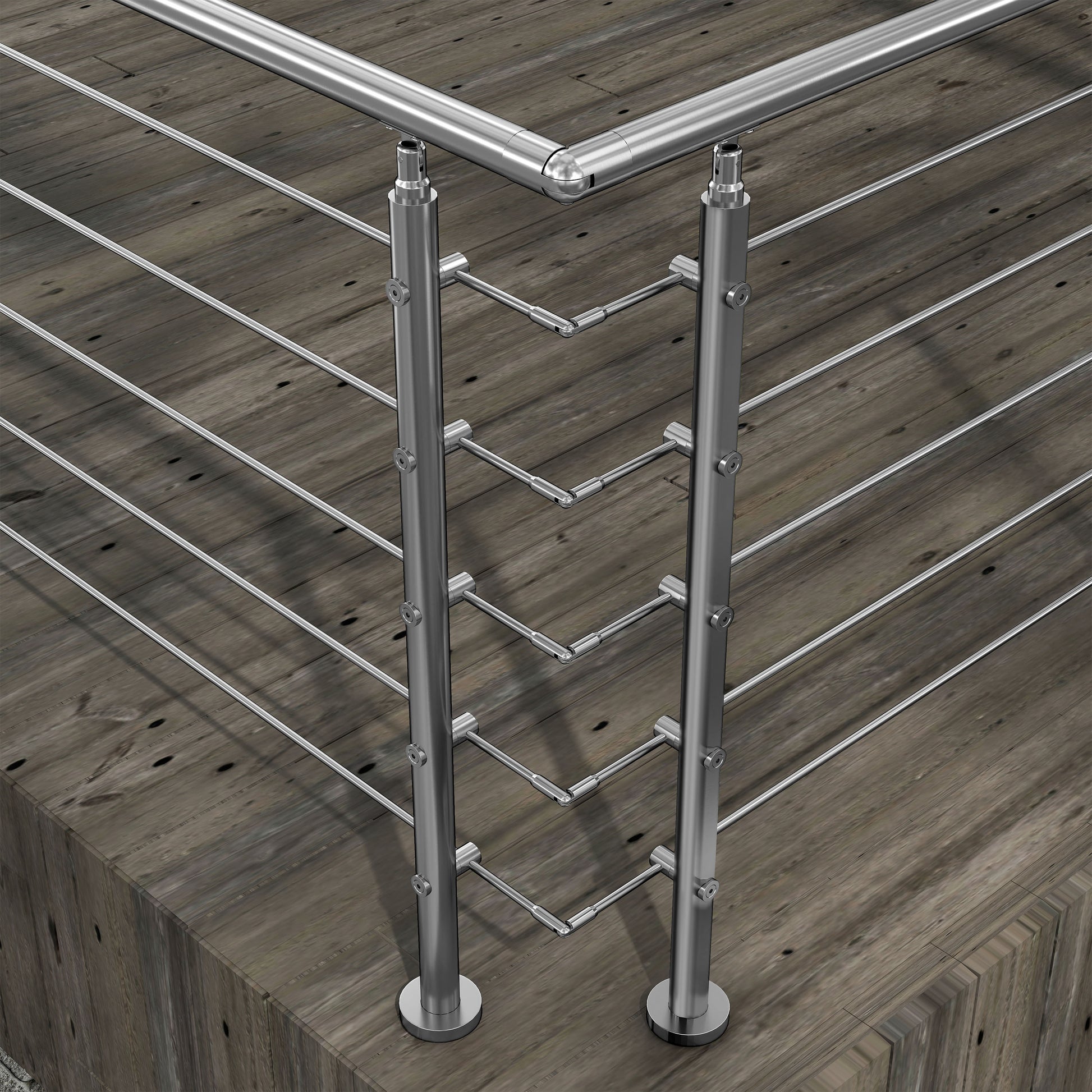 Kit Connettore Dritto/Angolo Regolabile per Ringhiere in Acciaio Inox Diametro 42.4 mm Configuratore per Corrimano per Ringhiere a 3/5 Traversi
