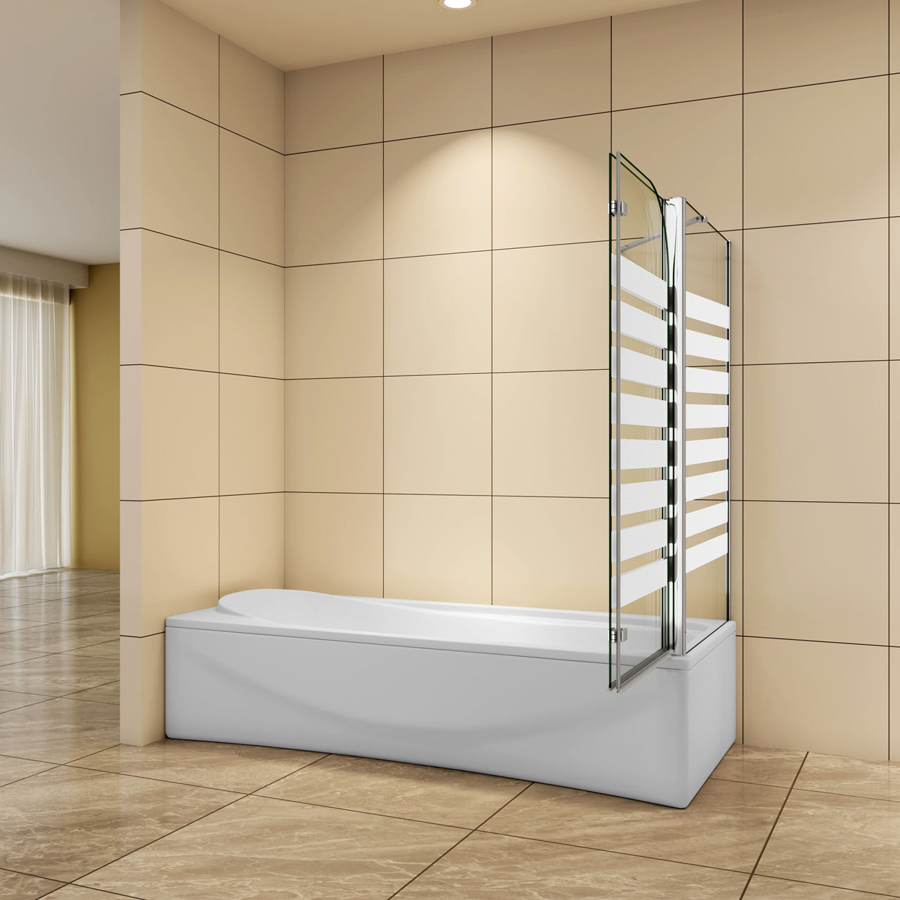 Aica H.140 cm Sopravasca da Bagno con Lato Fisso 2 Ante Pieghevoli verso Sinistro/Destro Vetro 6mm Anticalcare in Serigrafato Bianco Opaco