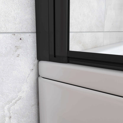 Sopravasca da Bagno Parete Vasca Doccia 90/100/110/120x140 cm Due Ante Movibili Vetro Temperato Trasparente 6 mm Anticalcare Telaio Nero Opaco