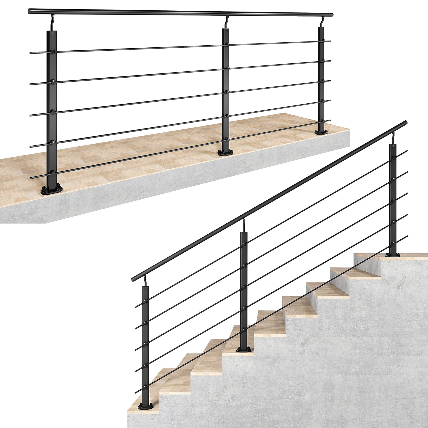 Ringhiera Parapetto in Alluminio Argento o Nero Opaco — Disponibile in 3 Misure: L. 100/150/200 cm — Montaggio a Pavimento per Interni ed Esterni#Nero