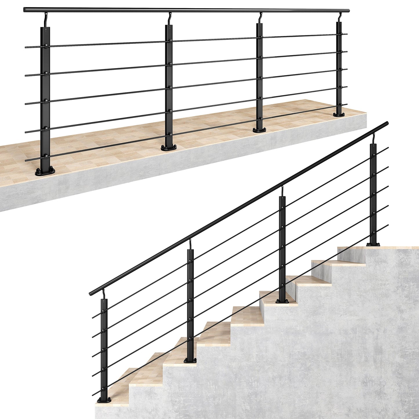 Ringhiera Parapetto in Alluminio Argento o Nero Opaco — Disponibile in 3 Misure: L. 100/150/200 cm — Montaggio a Pavimento per Interni ed Esterni#Nero