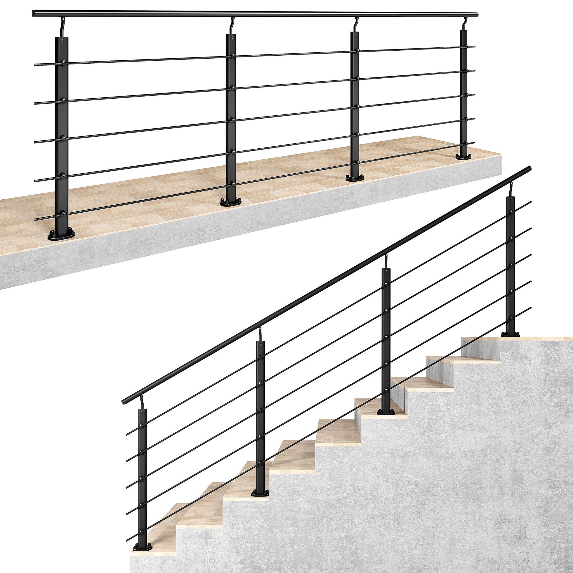 Ringhiera Parapetto in Alluminio Argento o Nero Opaco — Disponibile in 3 Misure: L. 100/150/200 cm — Montaggio a Pavimento per Interni ed Esterni#Nero