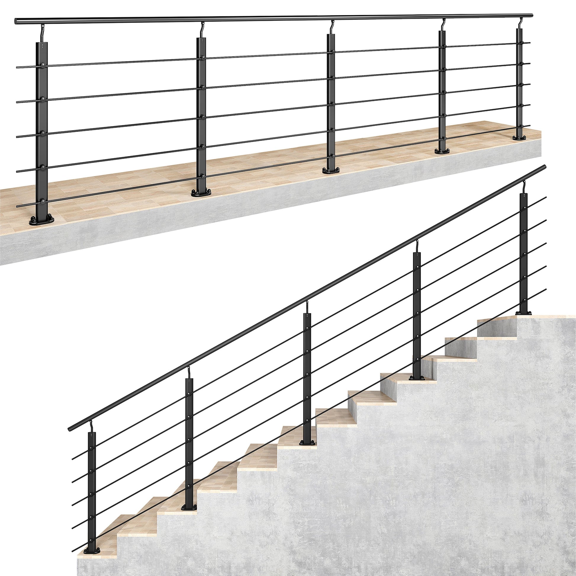 Ringhiera Parapetto in Alluminio Argento o Nero Opaco — Disponibile in 3 Misure: L. 100/150/200 cm — Montaggio a Pavimento per Interni ed Esterni#Nero