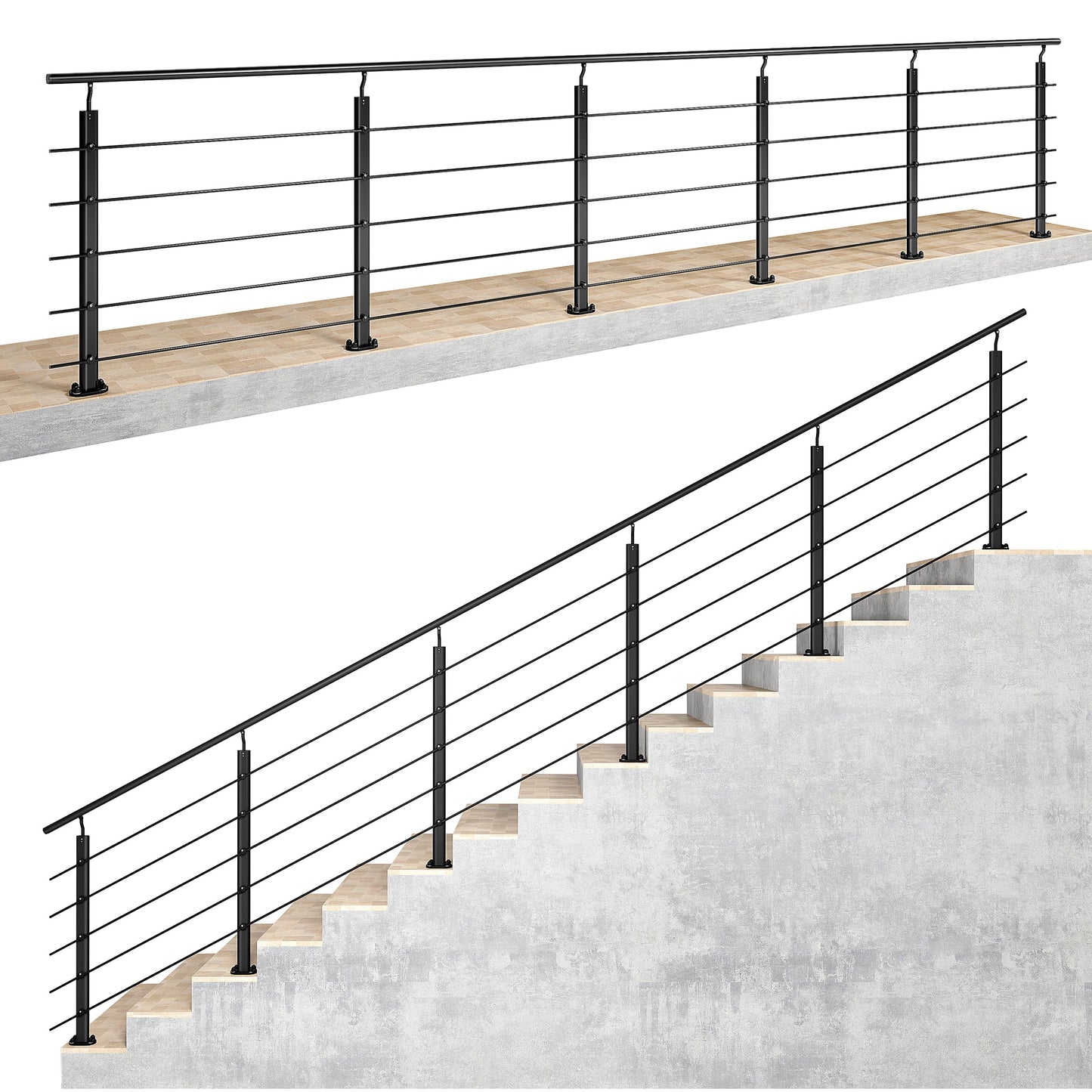 Ringhiera Parapetto in Alluminio Argento o Nero Opaco — Disponibile in 3 Misure: L. 100/150/200 cm — Montaggio a Pavimento per Interni ed Esterni#Nero