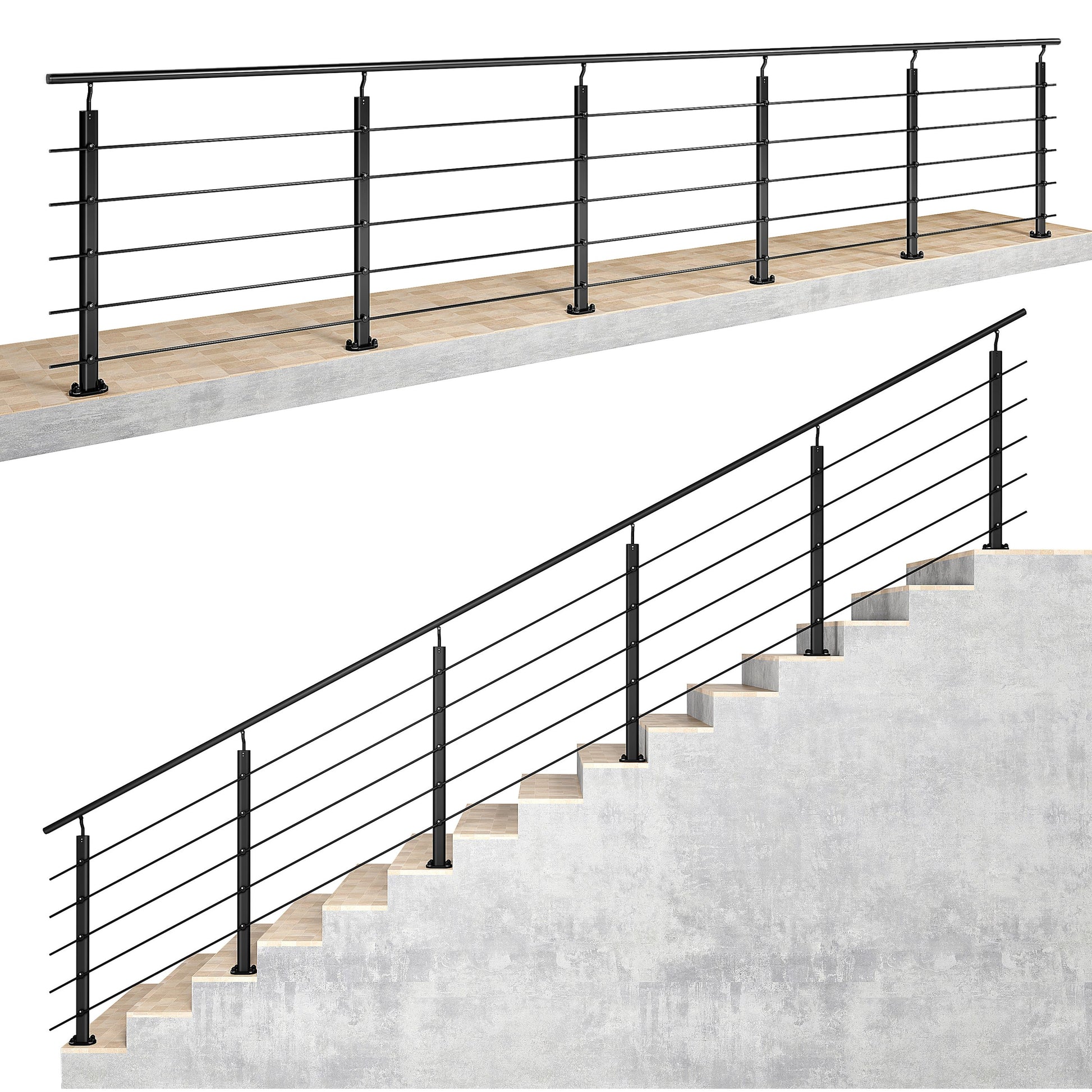 Ringhiera Parapetto in Alluminio Argento o Nero Opaco — Disponibile in 3 Misure: L. 100/150/200 cm — Montaggio a Pavimento per Interni ed Esterni#Nero