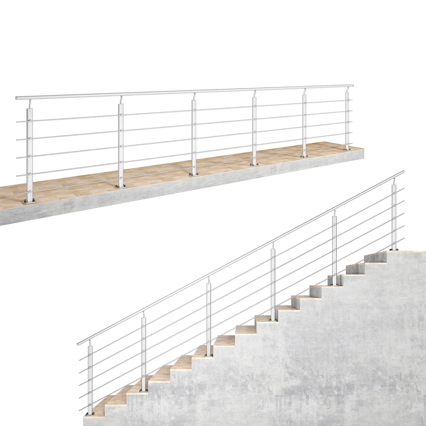 Ringhiera Parapetto in Alluminio Argento o Nero Opaco — Disponibile in 3 Misure: L. 100/150/200 cm — Montaggio a Pavimento per Interni ed Esterni#Argento