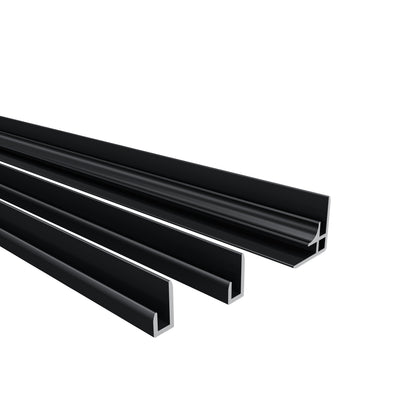 H.210 cm Pannello Doccia ad Angolo Realizzato in Alluminio da 3 mm con Profili Finitura Nero Opaco per Rivestimento Parete Bagno