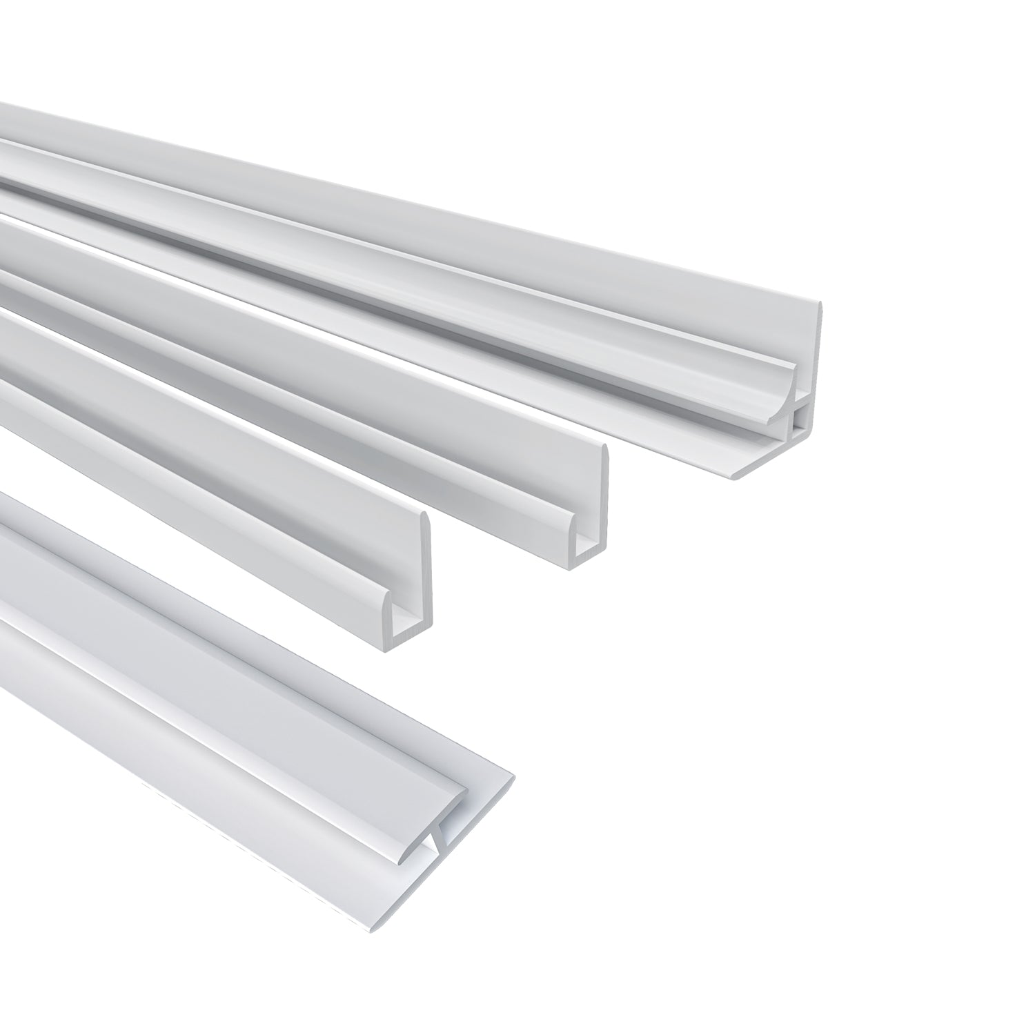 Pannello doccia angolare H.210 cm, realizzato in alluminio da 3 mm con finitura bianco Alba, adatto al rivestimento delle pareti del bagno.