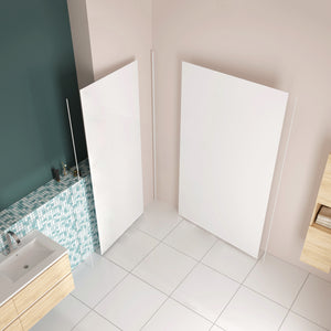 H.210cm Pannello Doccia ad Angolo Realizzato in Alluminio da 3mm con Profili Finitura Bianco Opaco per Rivestimento Parete Bagno